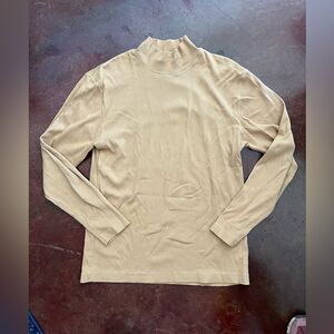 Vintage Ribbed Mock Neck Longe Sleeve Top, Tan / Sand, Size L Large